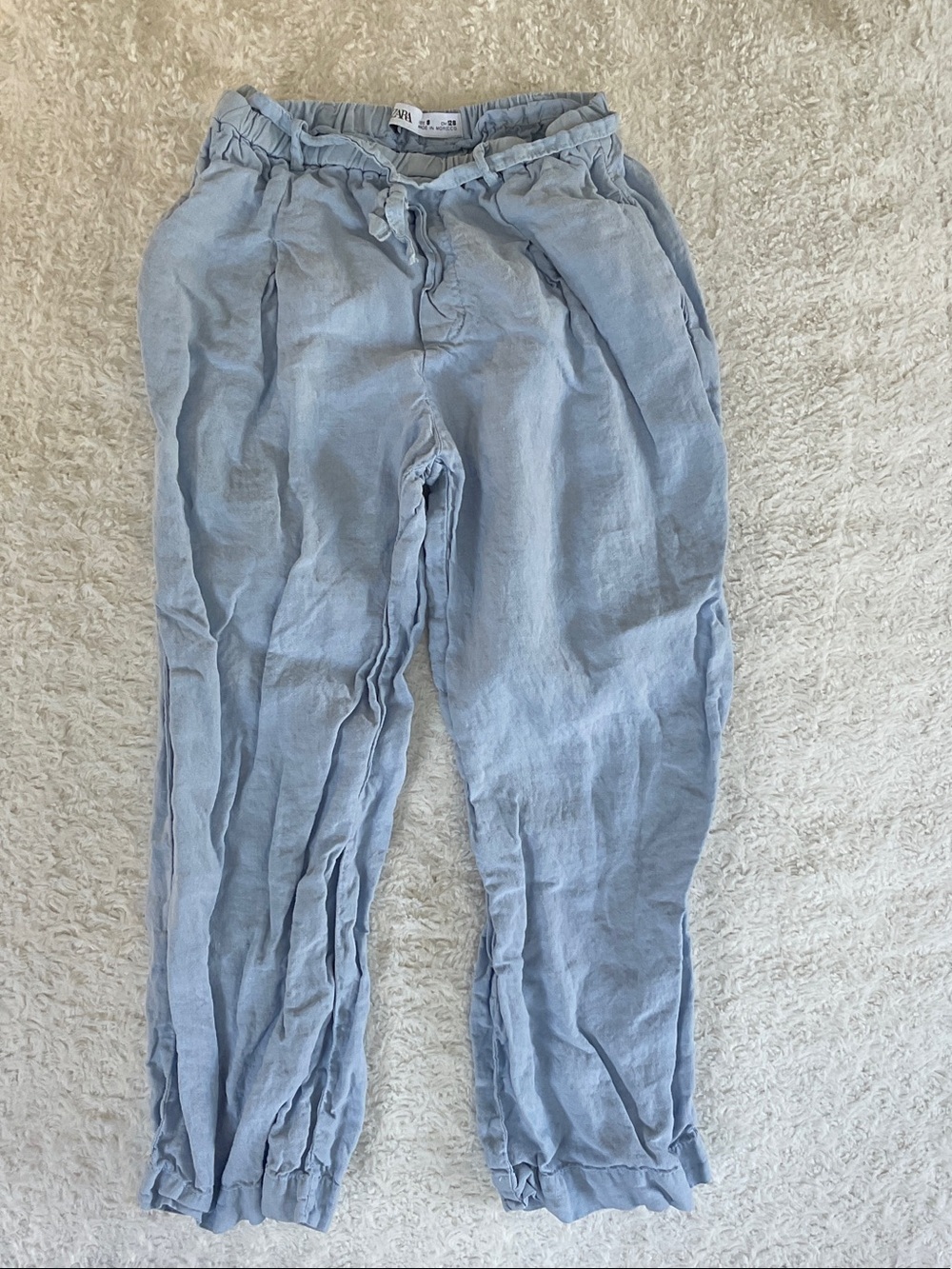 Zara Light Blue Linen Drawstring Girl’s Pants